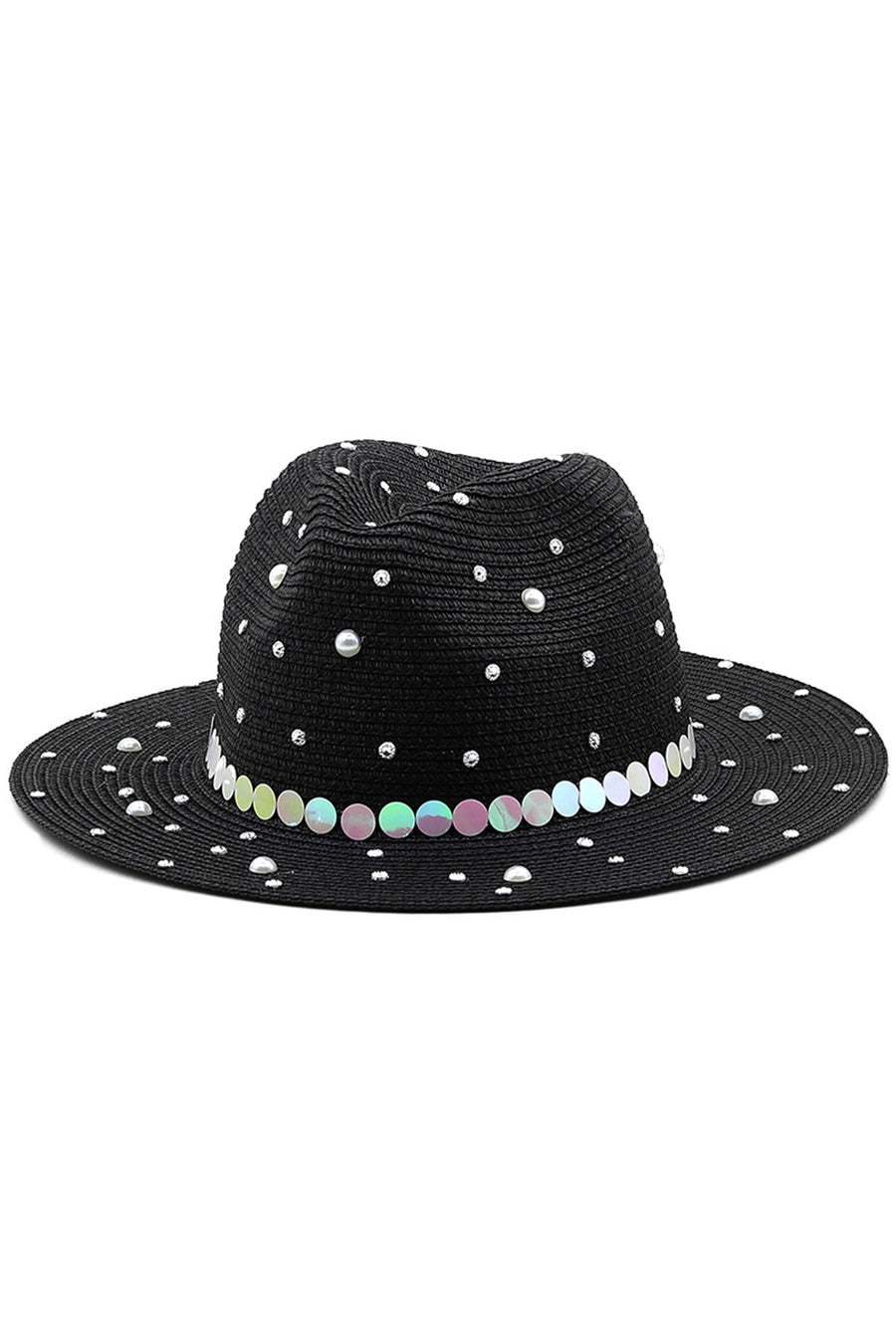 Pearl Rhinestone Straw Hat C0608
