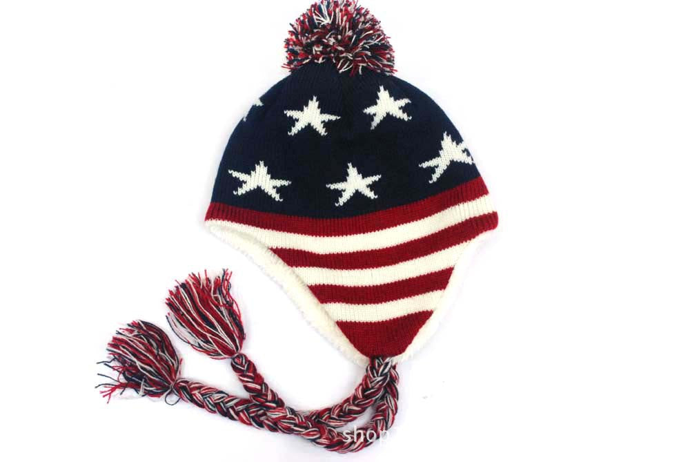 American Flag Pattem Tassel Beanie C0714