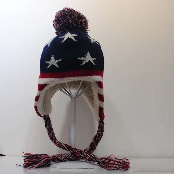 American Flag Pattem Tassel Beanie C0714