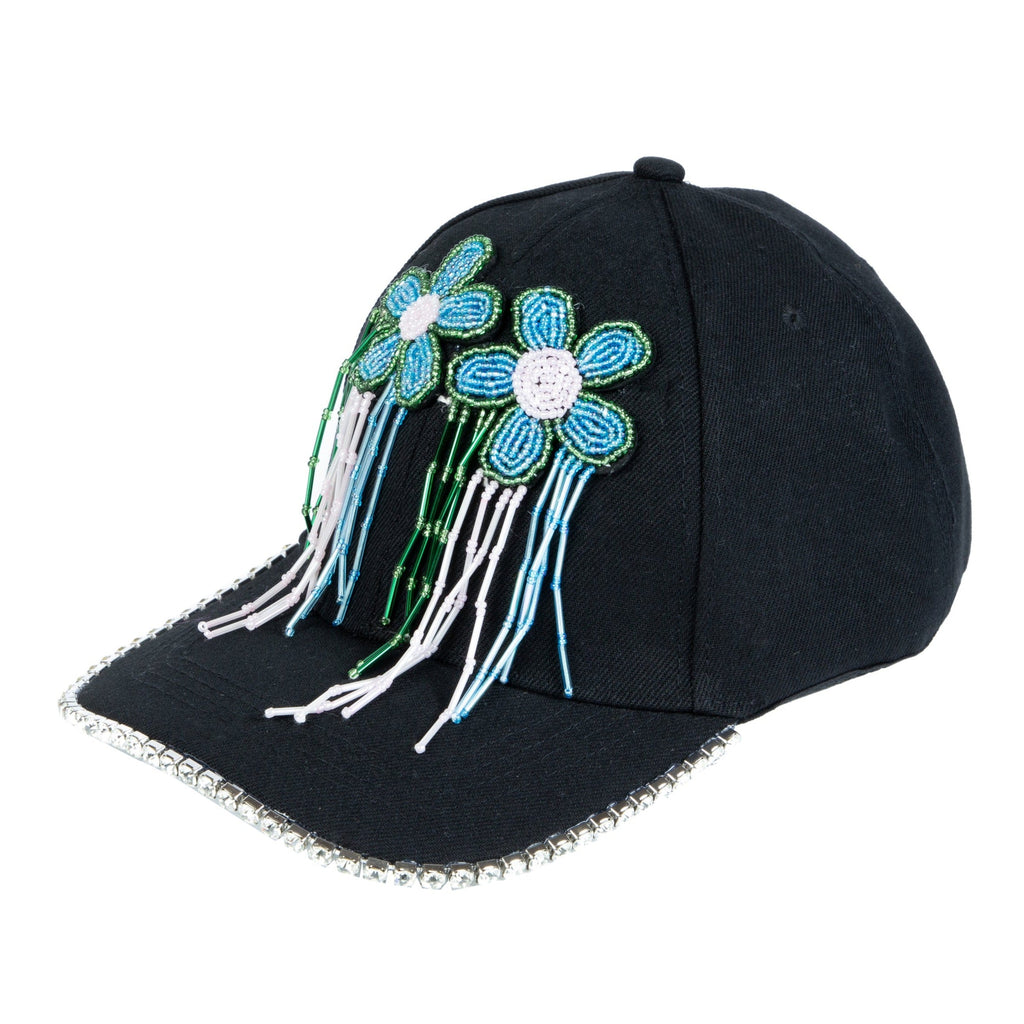 Floral Seed Bead Rhinestone Baseball Cap C0762