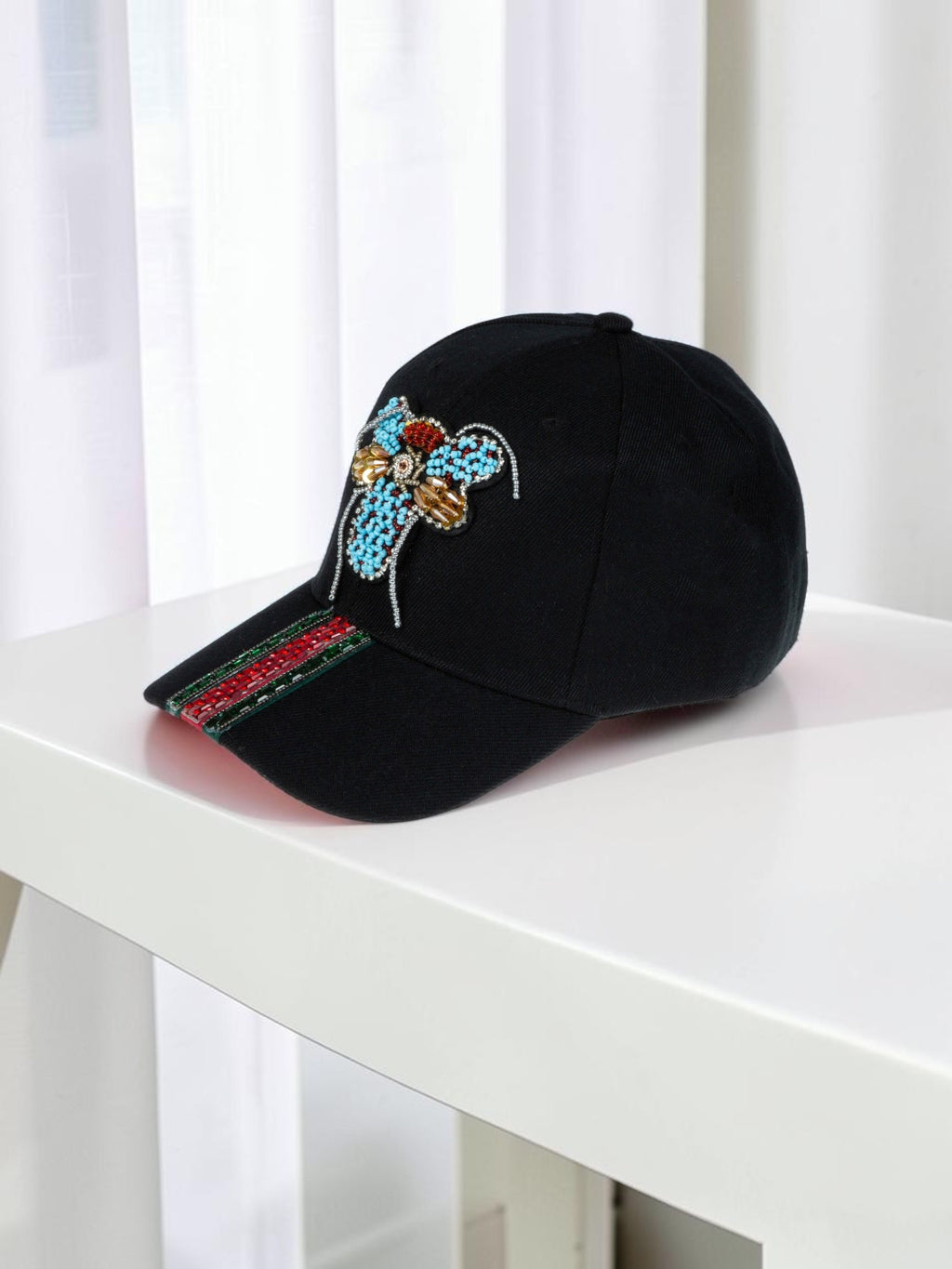 Bee Seed Bead Striped Rhinestone Cap C0783