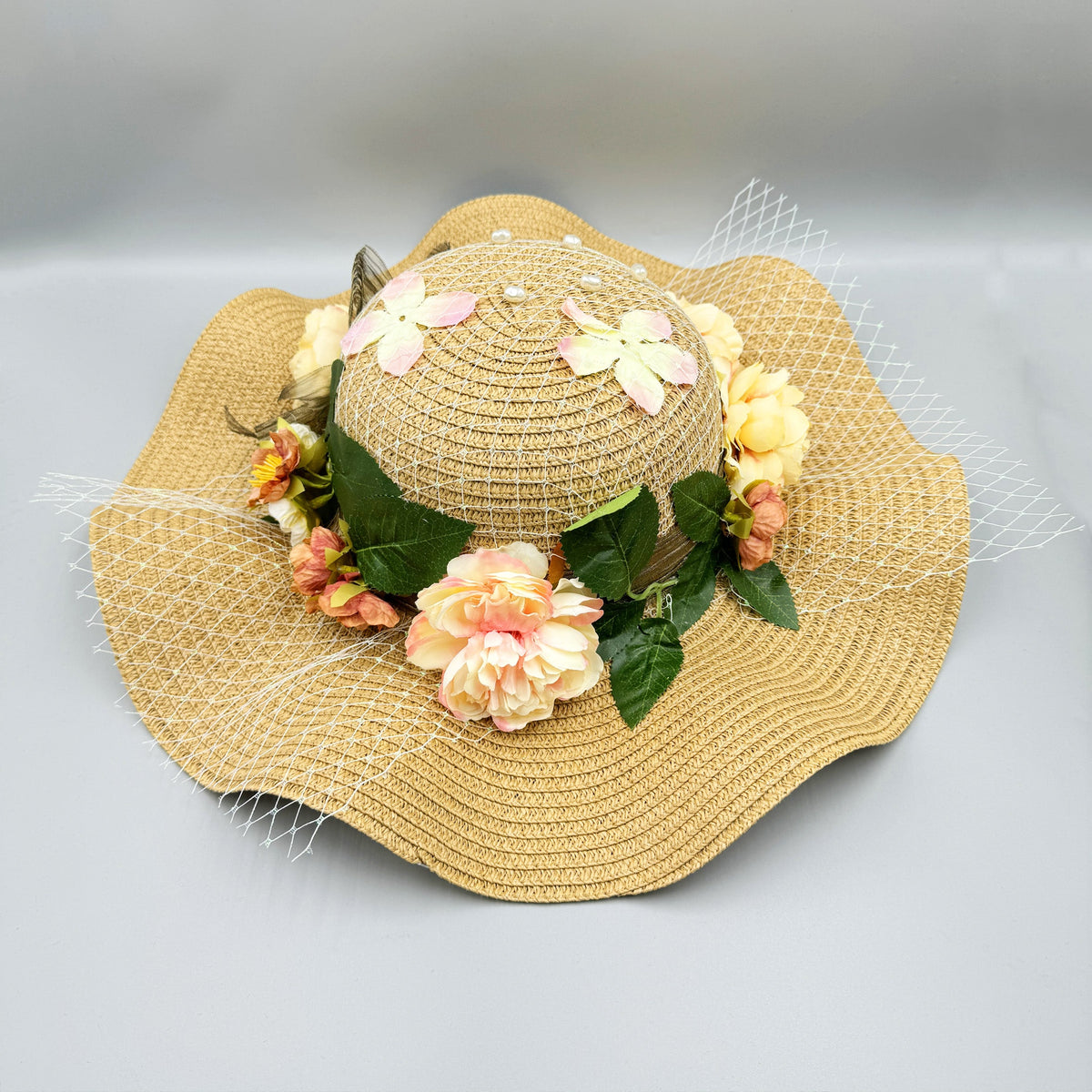 Floral Mesh Straw Fedoras C0789