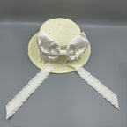 Bow Pearl Ribbon Straw Fedora Hat C0793