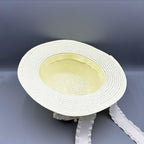 Bow Pearl Ribbon Straw Fedora Hat C0793