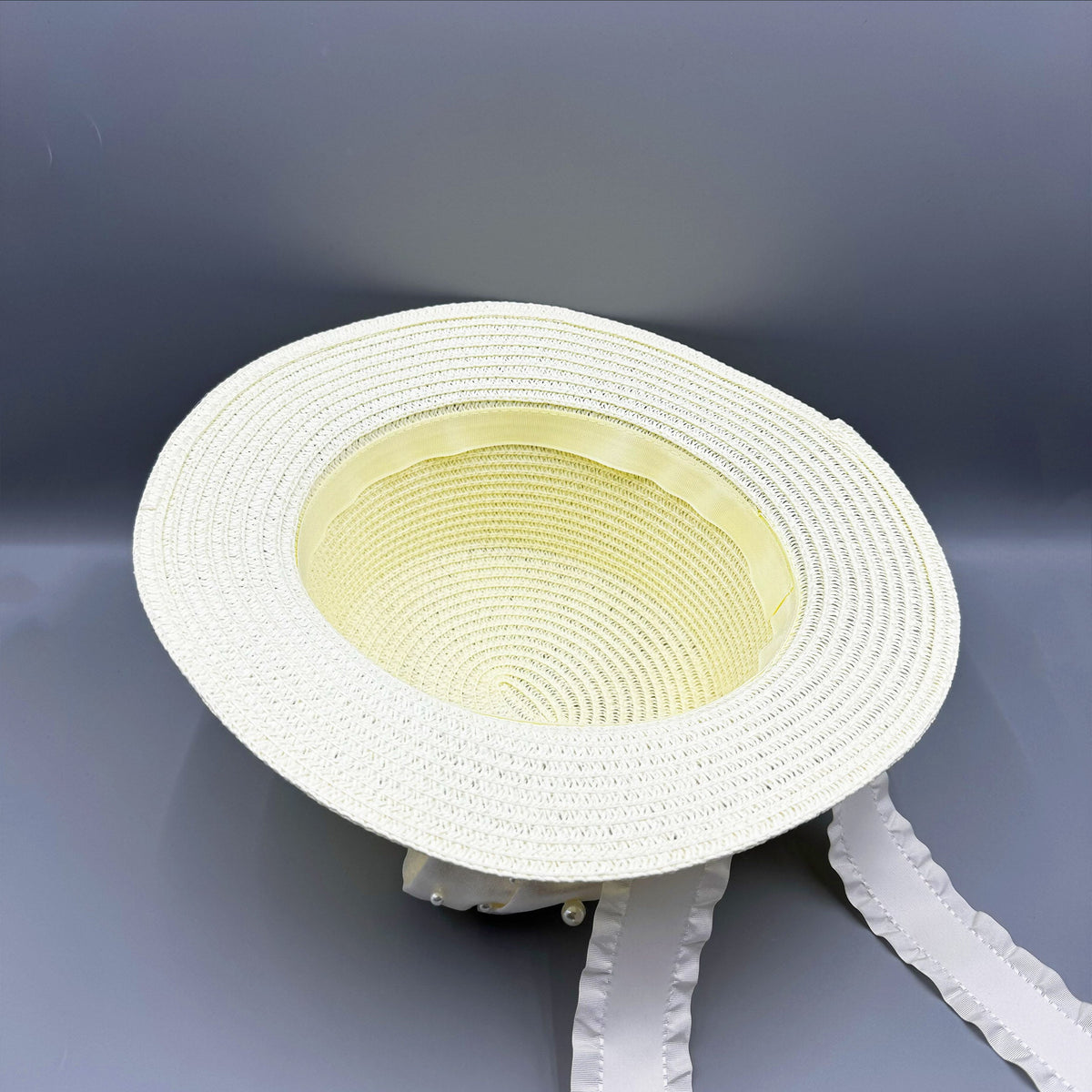 Bow Pearl Ribbon Straw Fedora Hat C0793