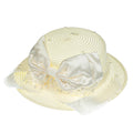 Bow Pearl Ribbon Straw Fedora Hat C0793