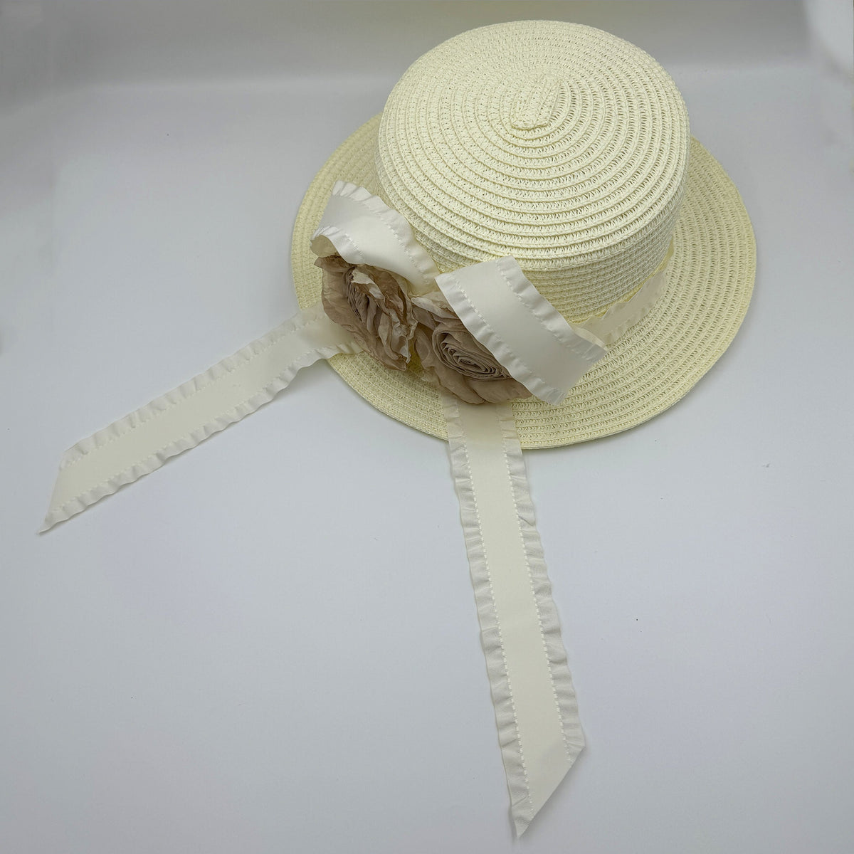 Rose Bow Fabric Straw Fedoras Hat C0794