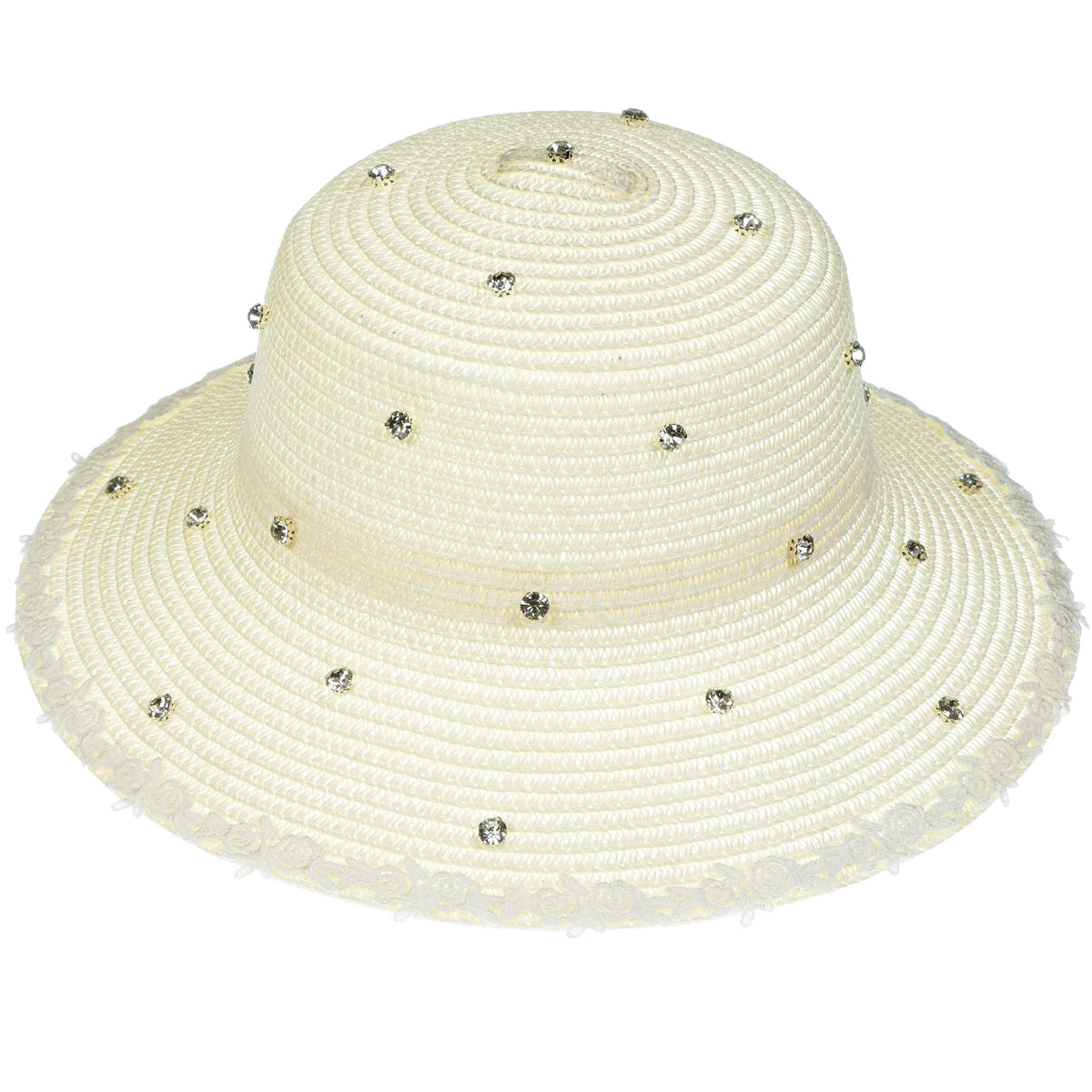 Rhinestone Lace Straw Fedora Hat C0795