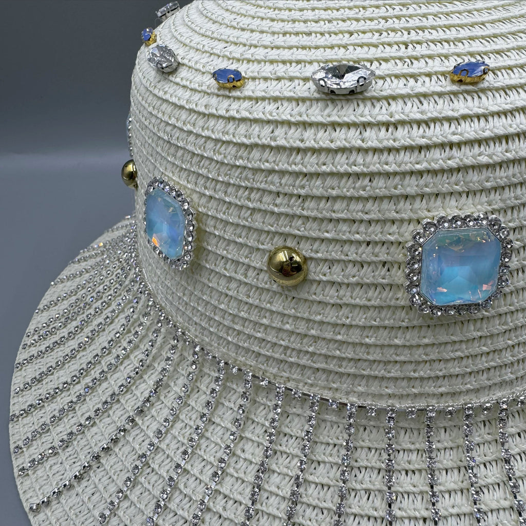 Geometry Rhinestone Straw Fedora Hat C0800