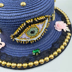 Handmade Floral Evil Eye Rhinestone Fedoras Hat C0808