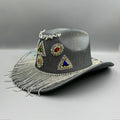 Geometric Rhinestone Tassel Fedora Hat C0809