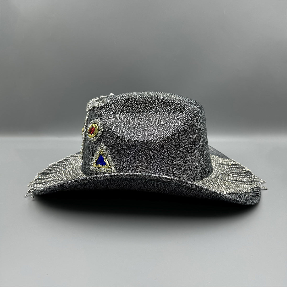 Geometric Rhinestone Tassel Fedora Hat C0809