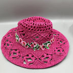 Embroidered Floral Hollow Straw Western Cowboy Hat C0824