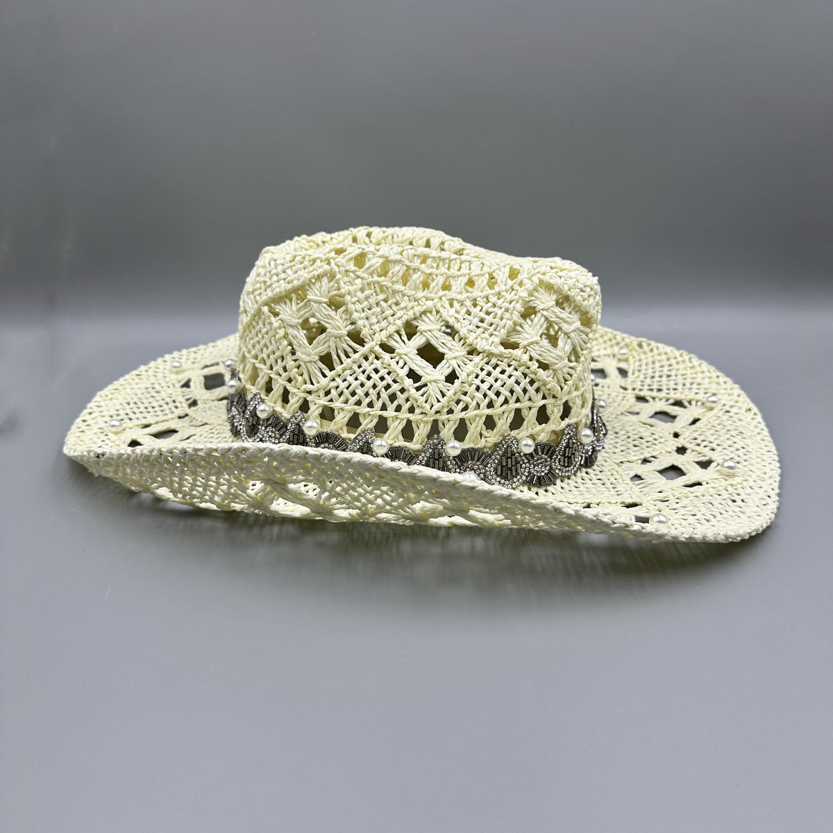 Hollow Beaded Pearl Straw  Western Cowboy Hat C0834