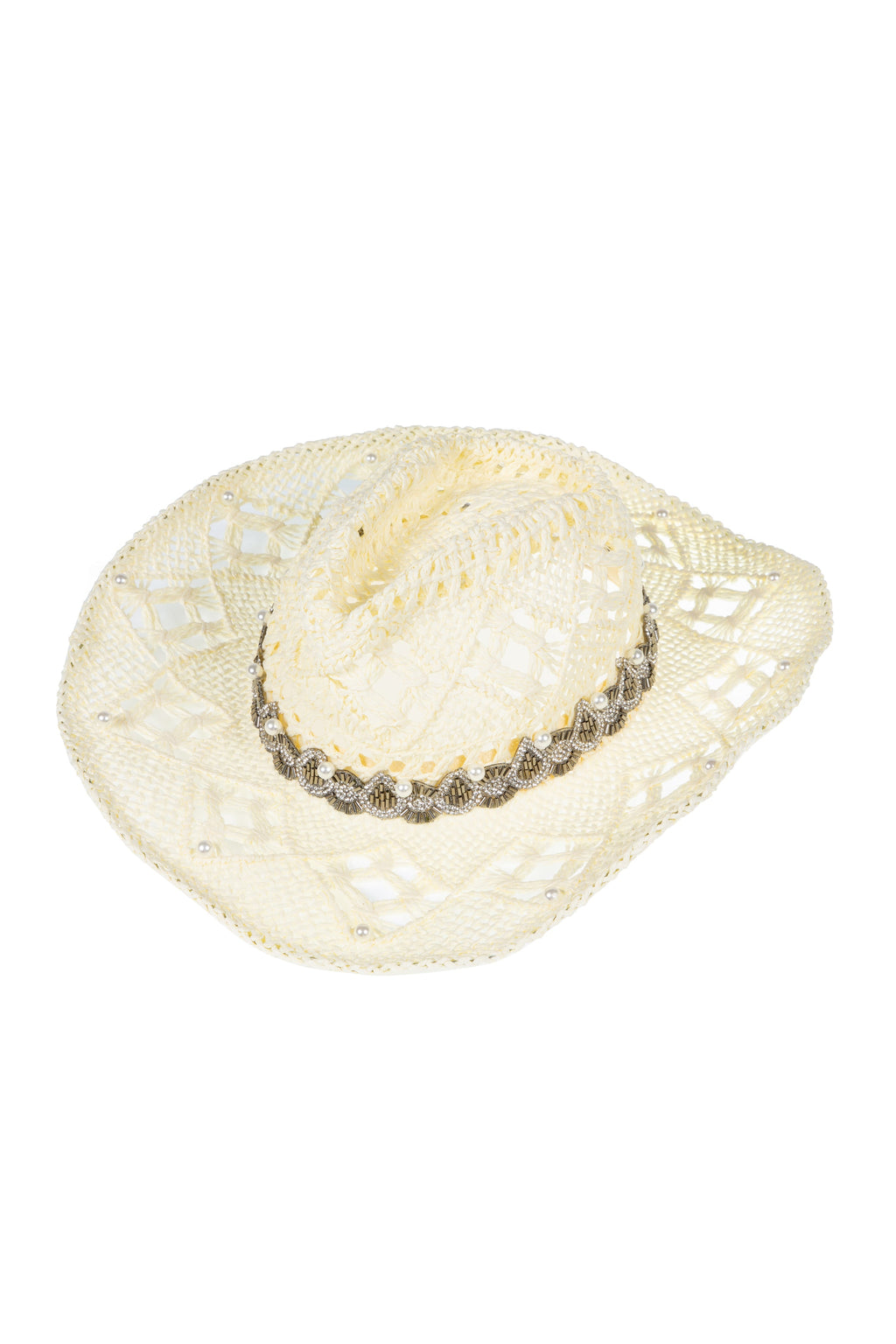 Hollow Beaded Pearl Straw  Western Cowboy Hat C0834