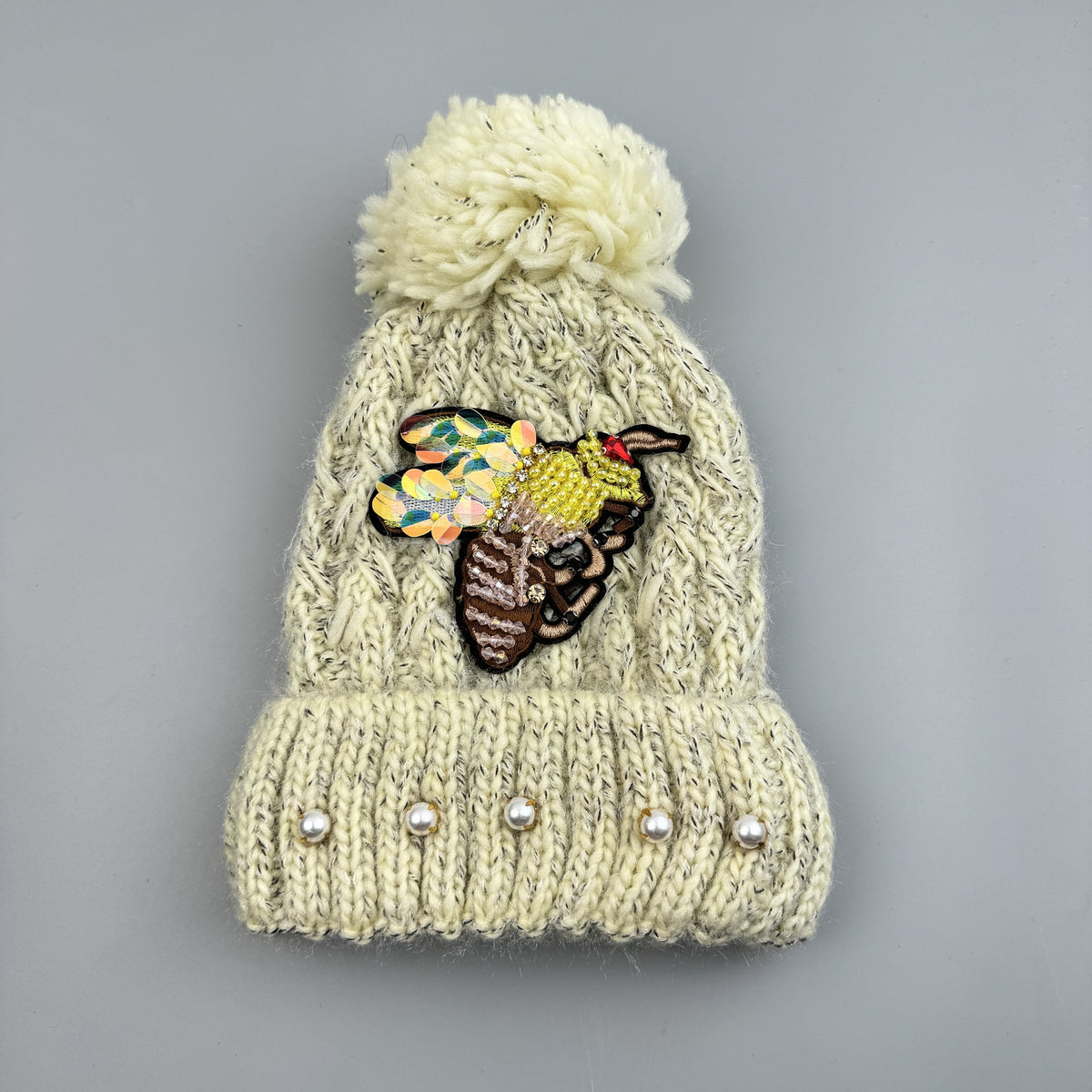Bee Pom Pom Knit Beanie C0859