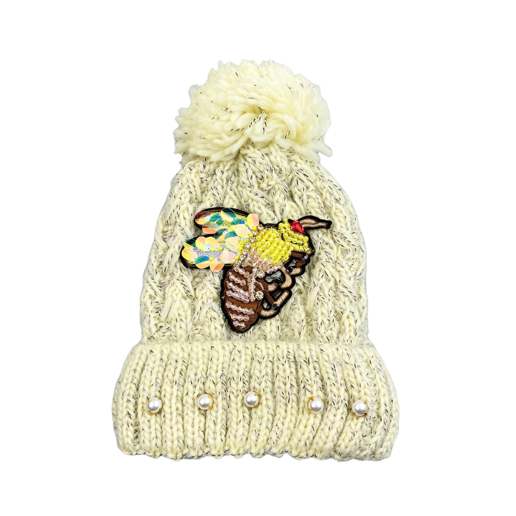 Bee Pom Pom Knit Beanie C0859