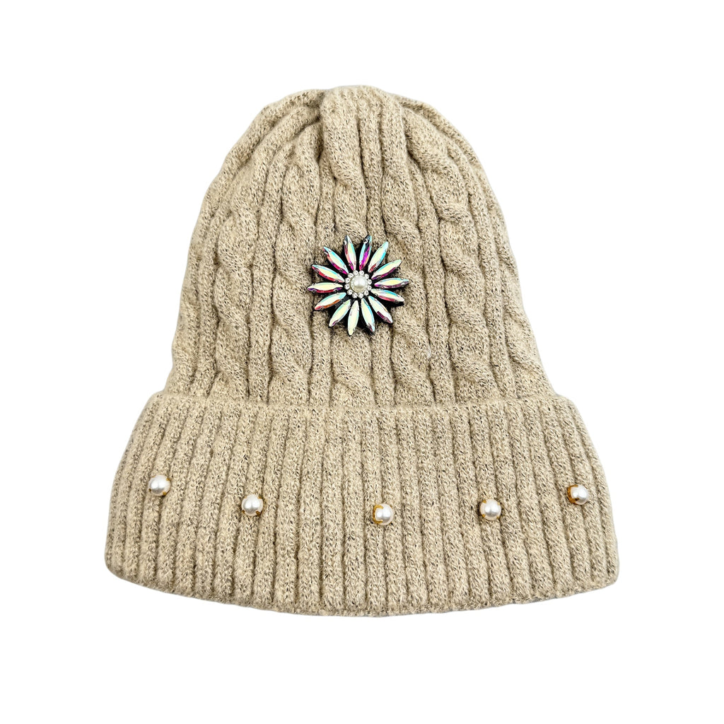 Floral Rhinestones Knit Beanie C0862