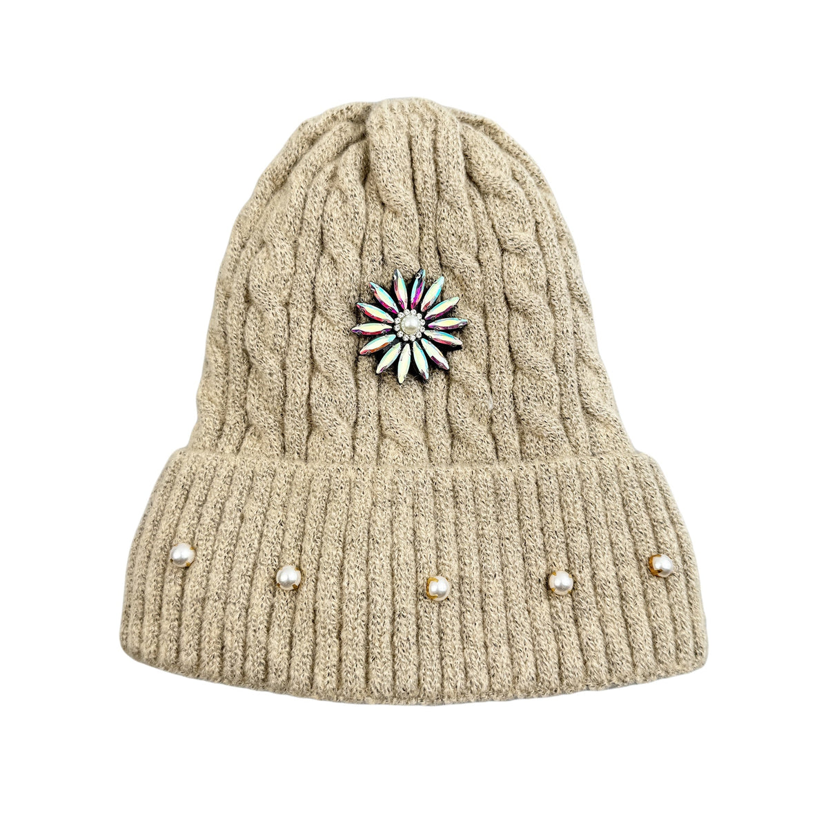 Floral Rhinestones Knit Beanie C0862
