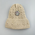 Floral Rhinestones Knit Beanie C0862