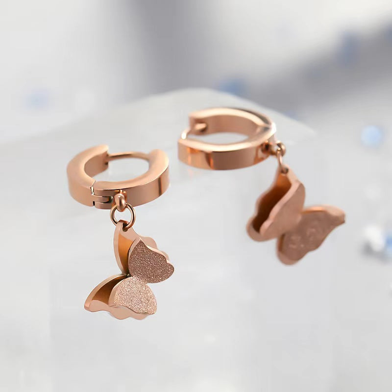 Butterfly Stainless Steel Hoop Earrings E3669