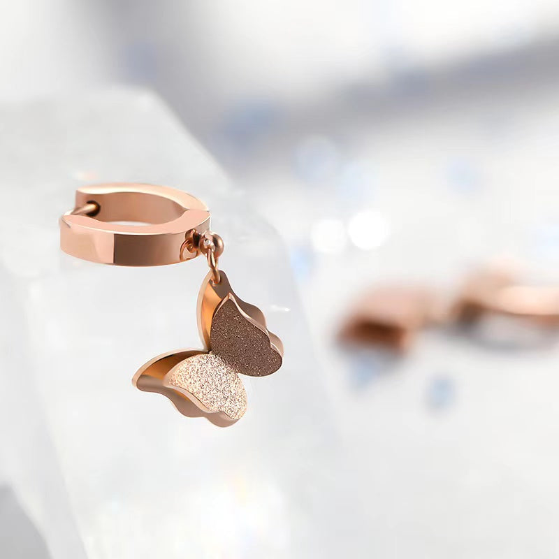 Butterfly Stainless Steel Hoop Earrings E3669