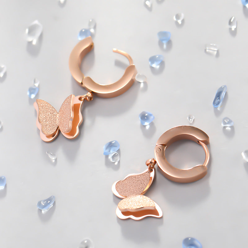 Butterfly Stainless Steel Hoop Earrings E3669