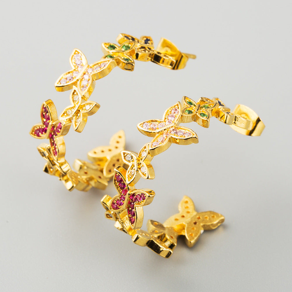 Zircon Butterfly Hoop Earrings E3686