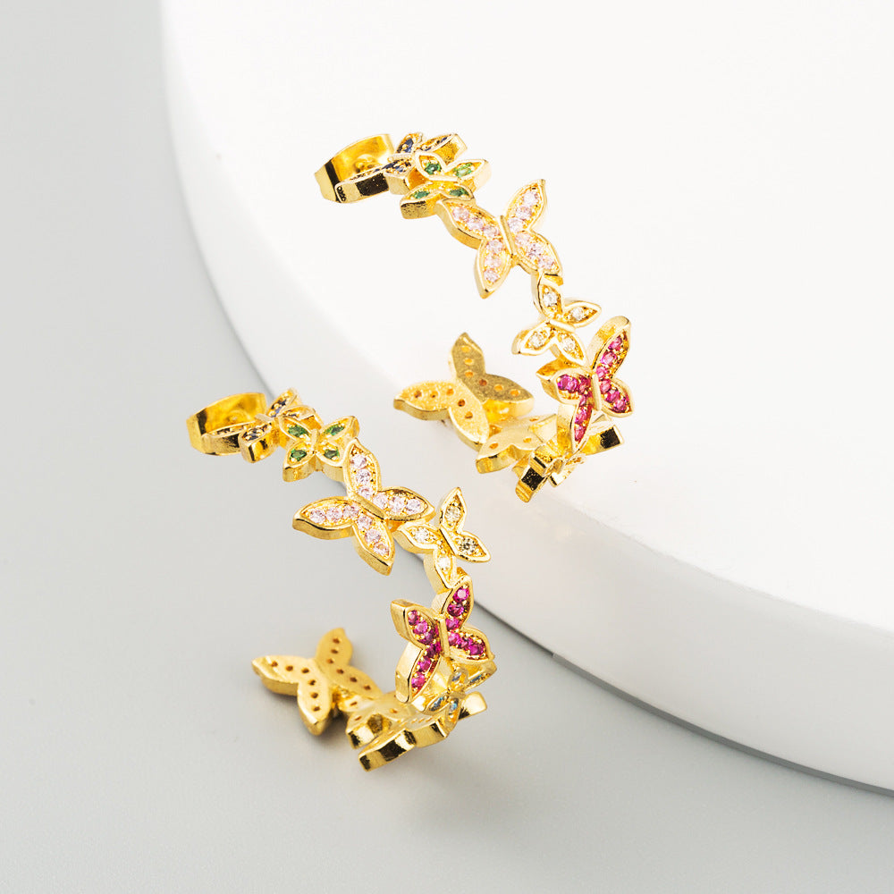Zircon Butterfly Hoop Earrings E3686