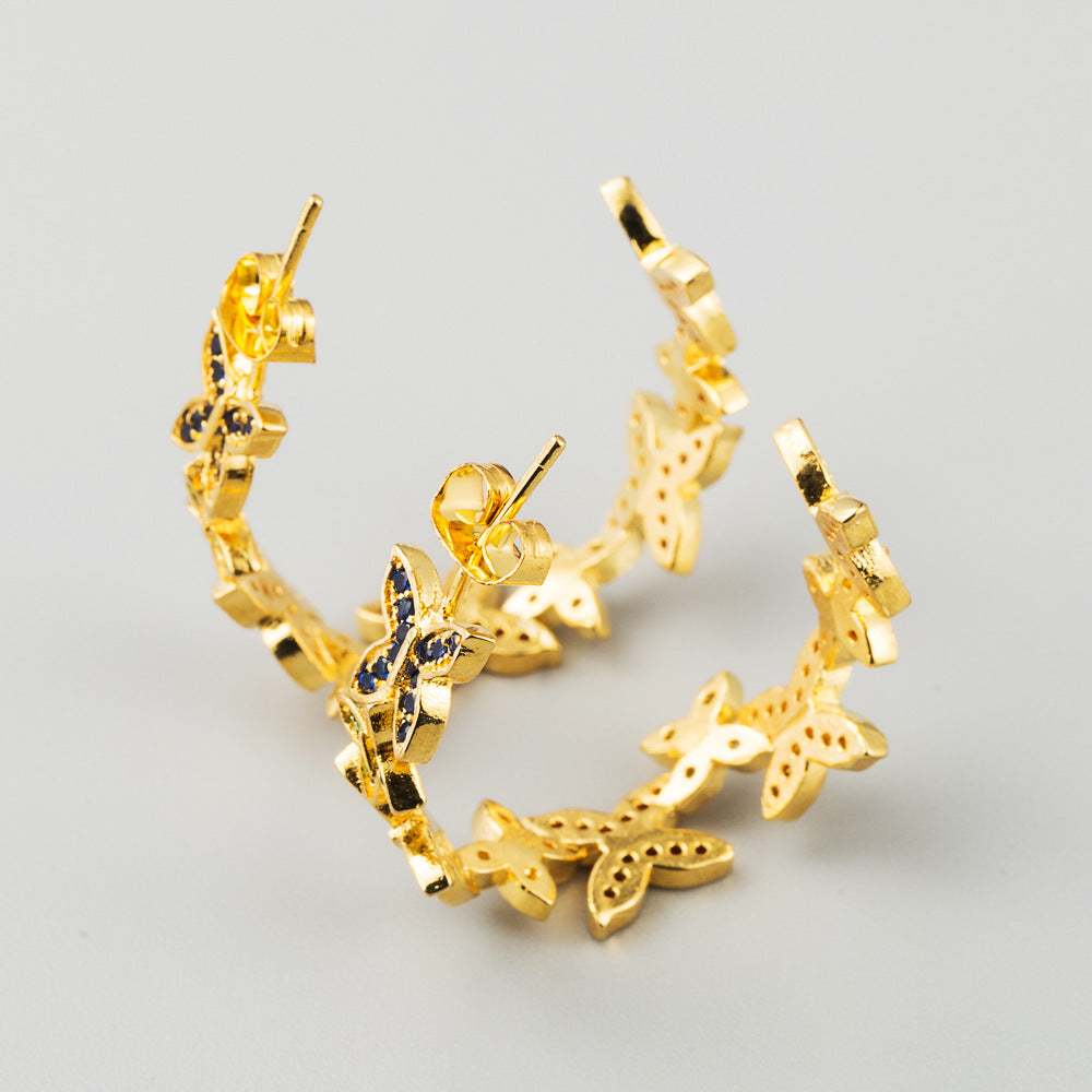 Zircon Butterfly Hoop Earrings E3686