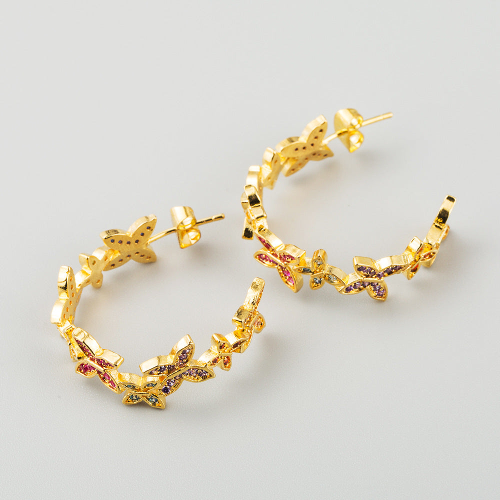 Zircon Butterfly Hoop Earrings E3686