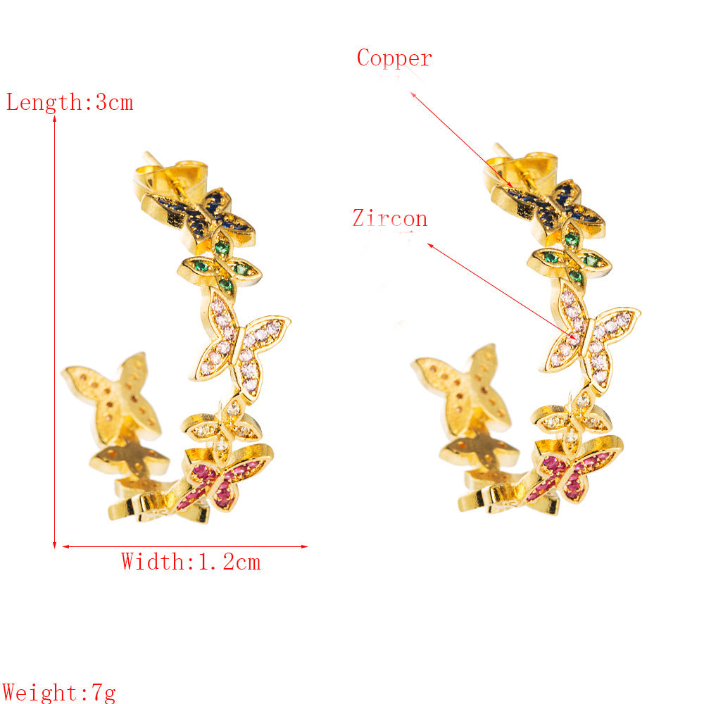 Zircon Butterfly Hoop Earrings E3686