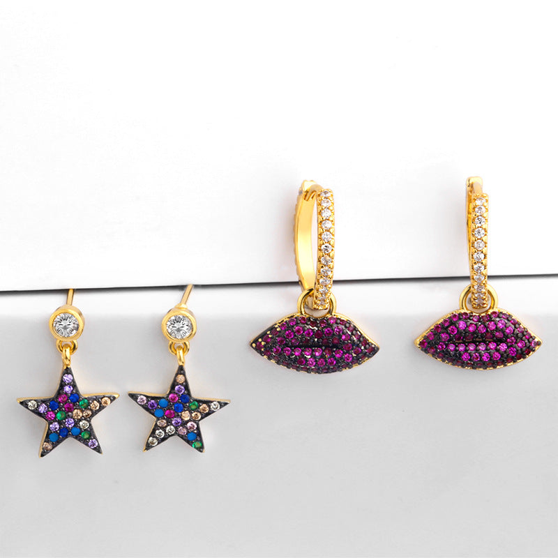 Lips Zircon Hoop Earrings E3736