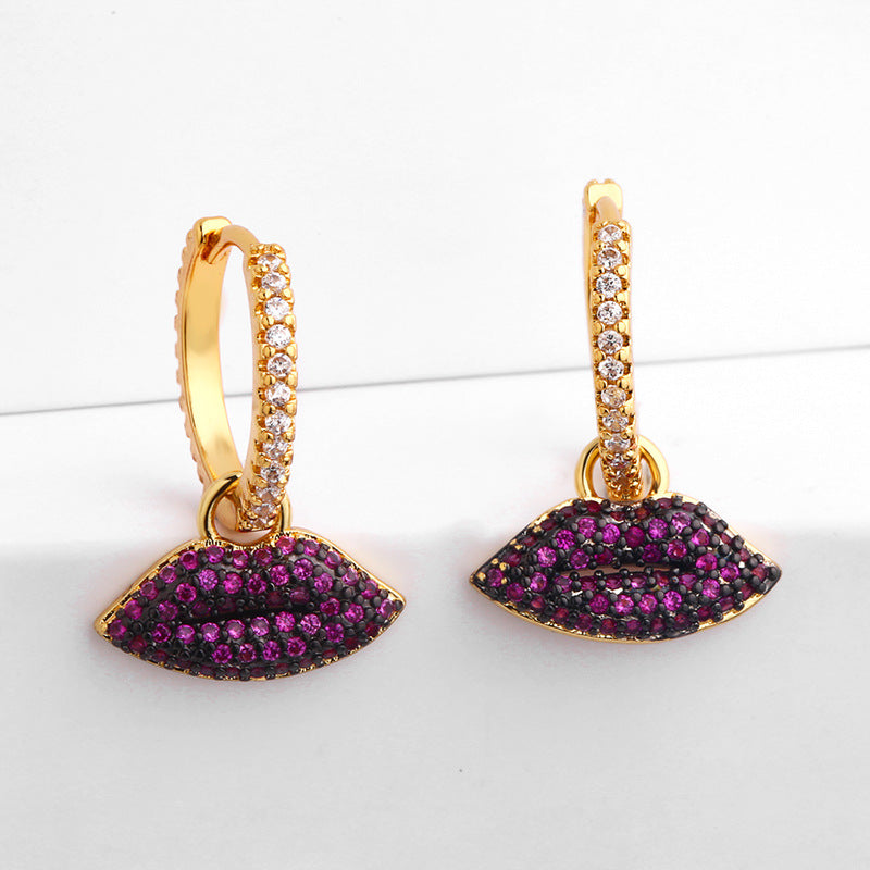 Lips Zircon Hoop Earrings E3736