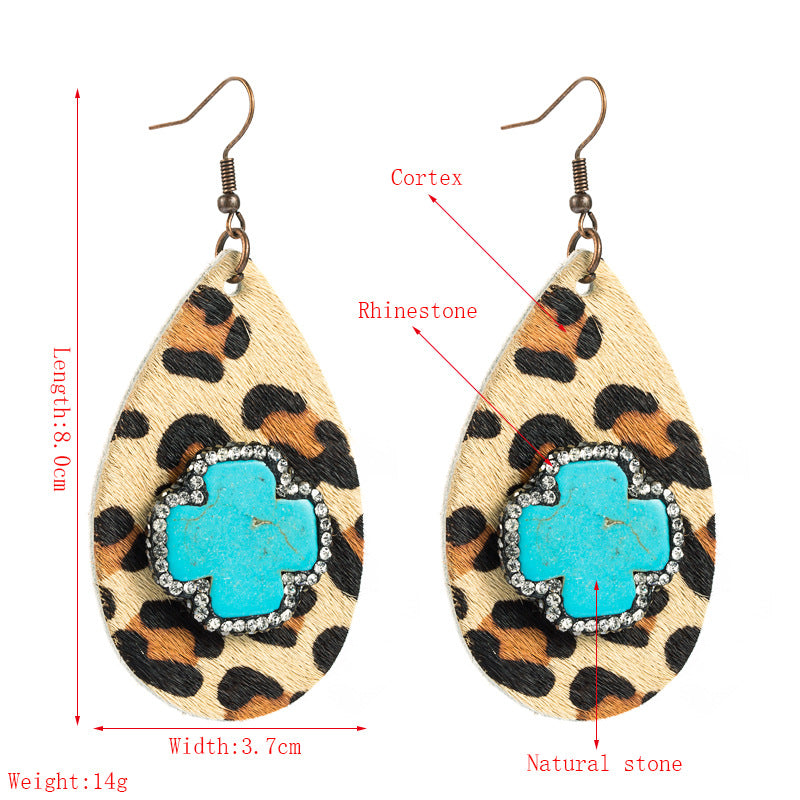 Leopard Turquoise Leather Earrings E3755