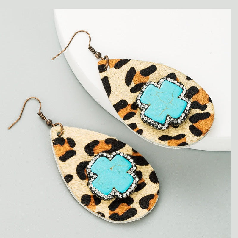 Leopard Turquoise Leather Earrings E3755