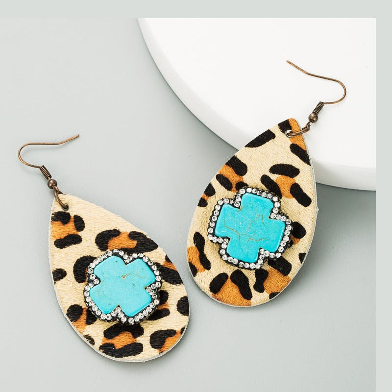 Leopard Turquoise Leather Earrings E3755