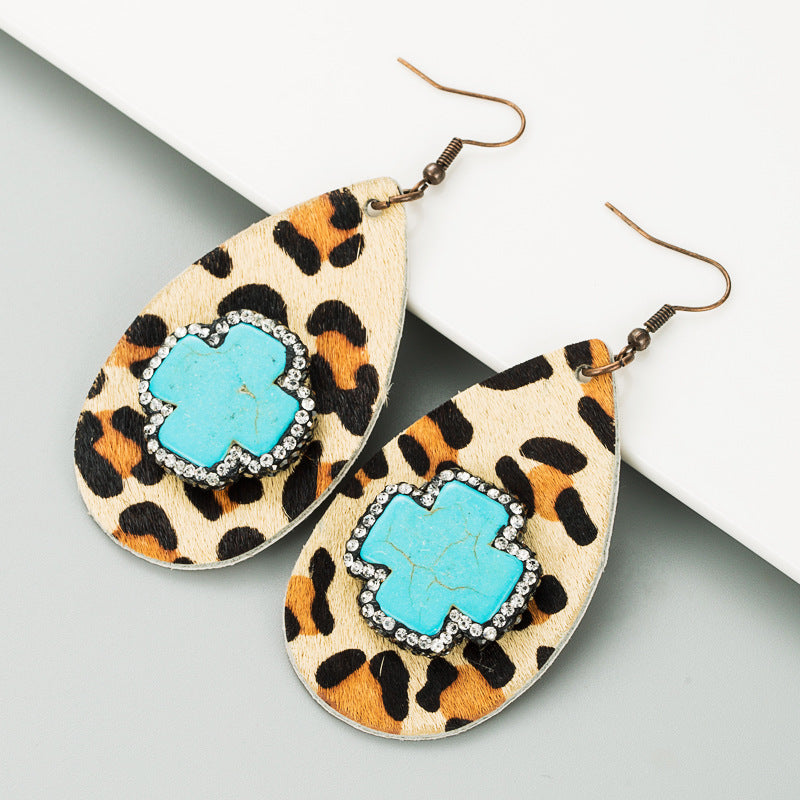 Leopard Turquoise Leather Earrings E3755