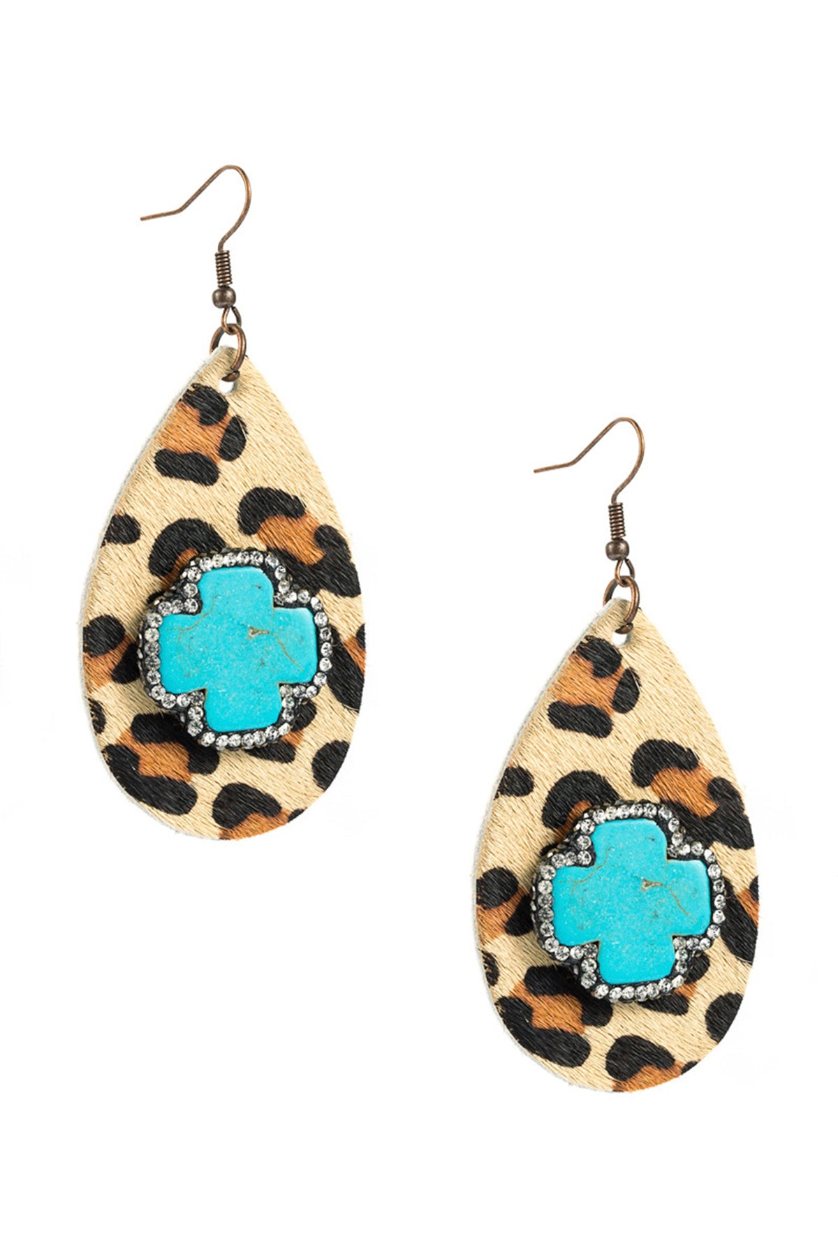 Leopard Turquoise Leather Earrings E3755