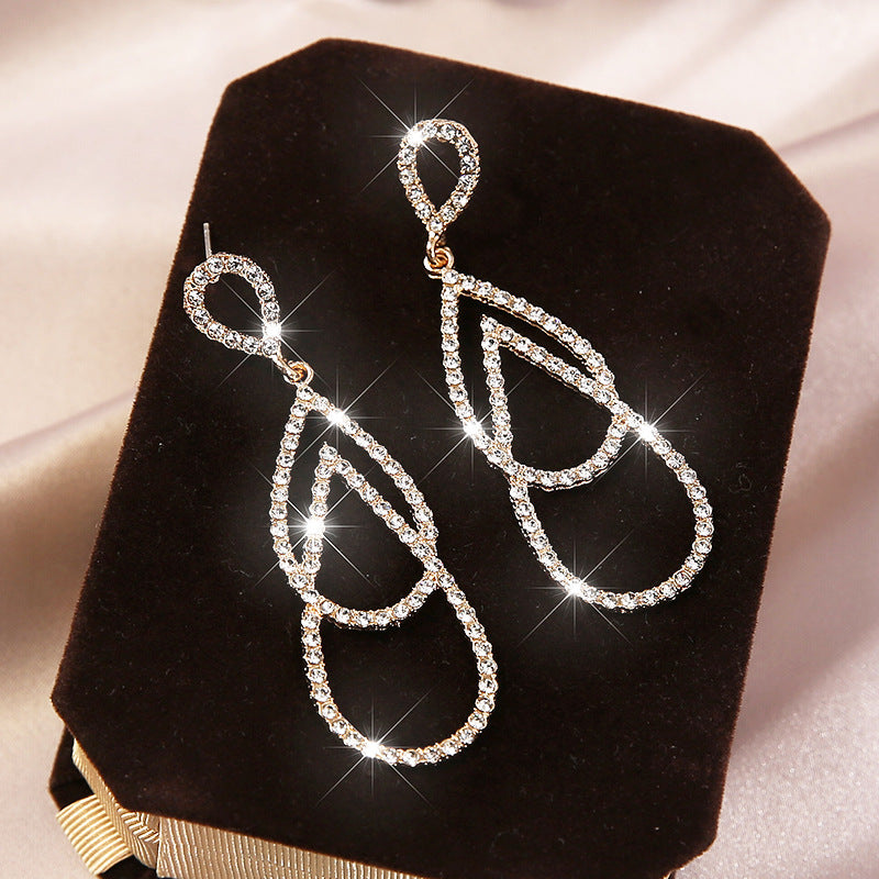 Hollow Teardrop Rhinestone Earrings E4466