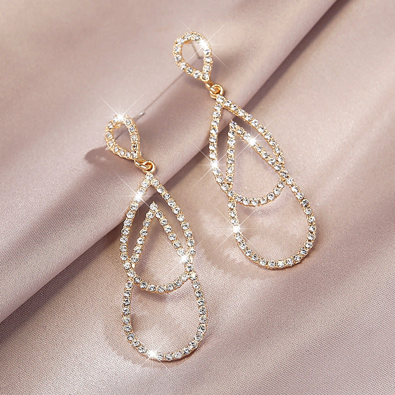 Hollow Teardrop Rhinestone Earrings E4466