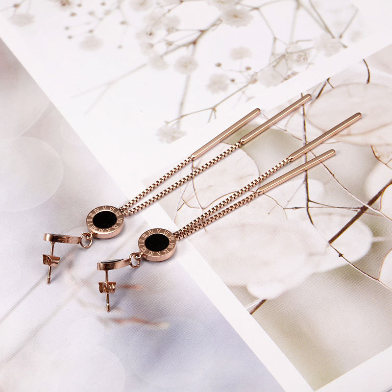 Roman Numerals Stainless Steel Tassel Earrings E4803
