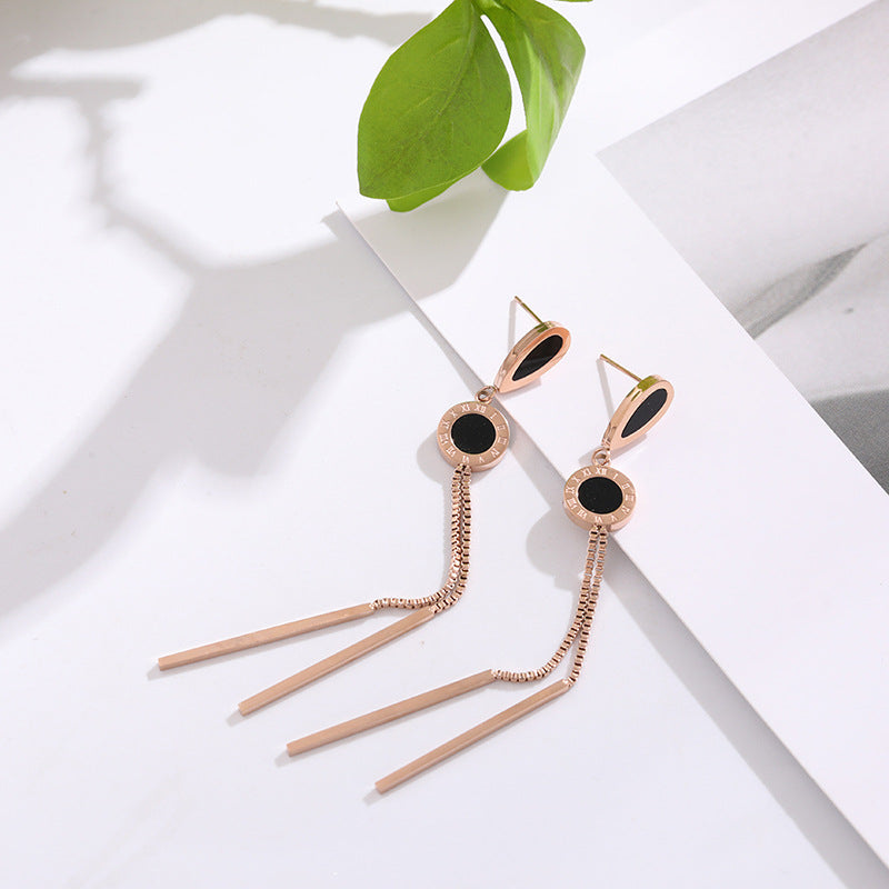 Roman Numerals Stainless Steel Tassel Earrings E4803