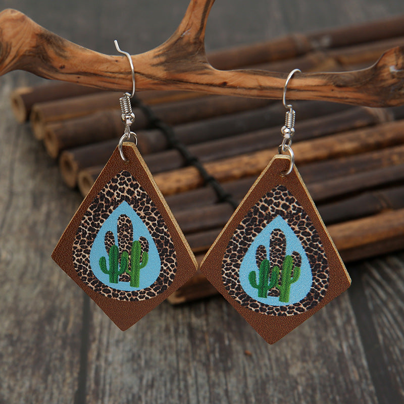 Cactus Rhombus Leather Earrings E4822