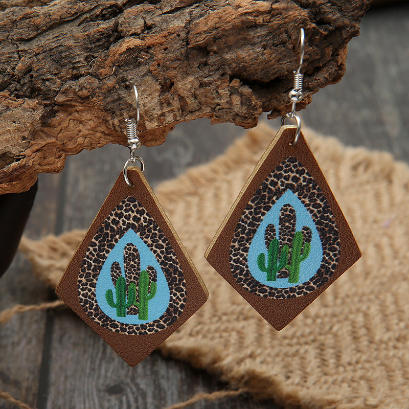 Cactus Rhombus Leather Earrings E4822