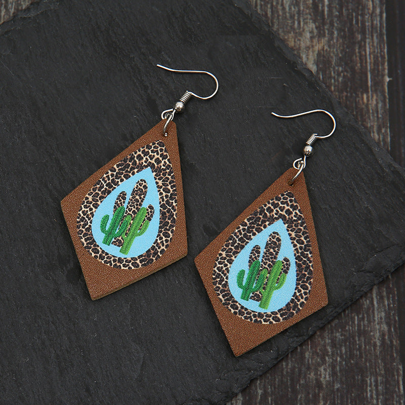 Cactus Rhombus Leather Earrings E4822