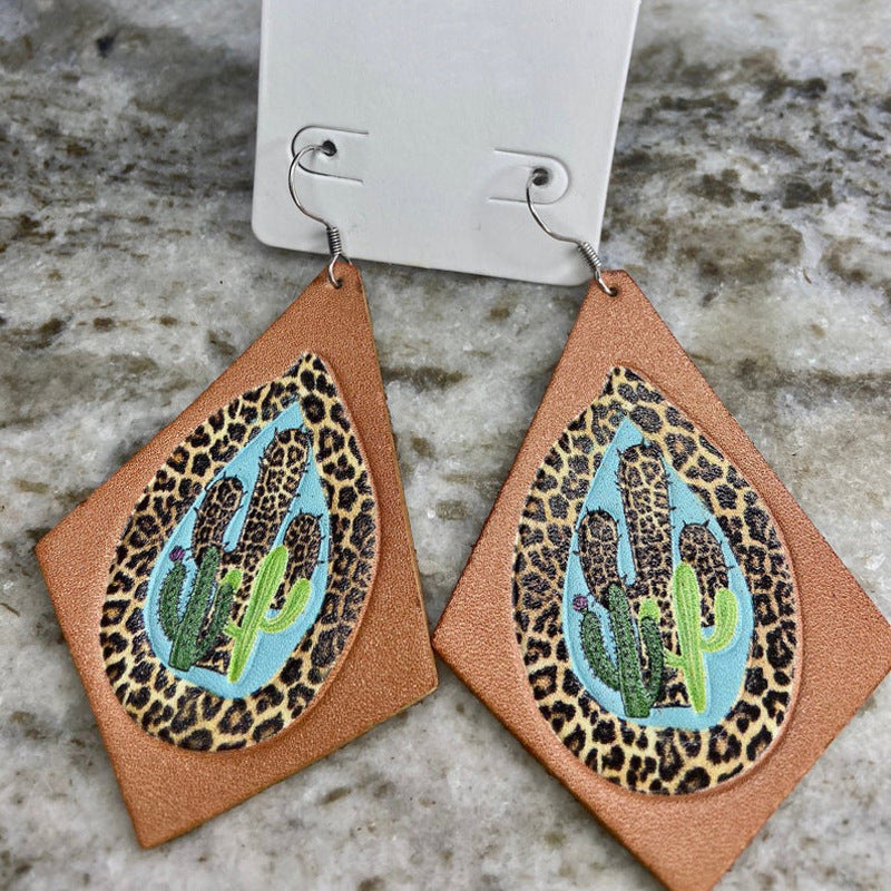 Cactus Rhombus Leather Earrings E4822