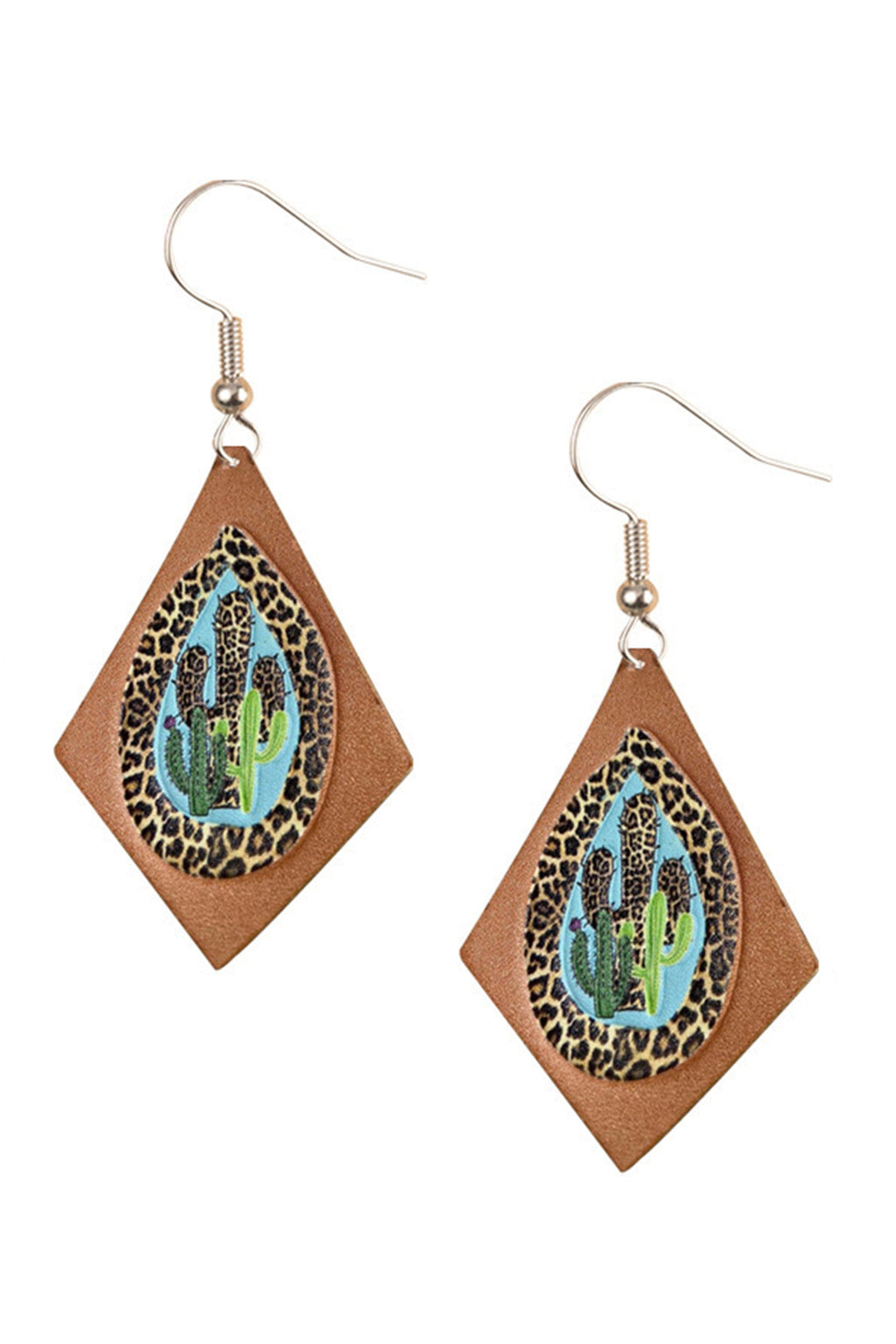 Cactus Rhombus Leather Earrings E4822