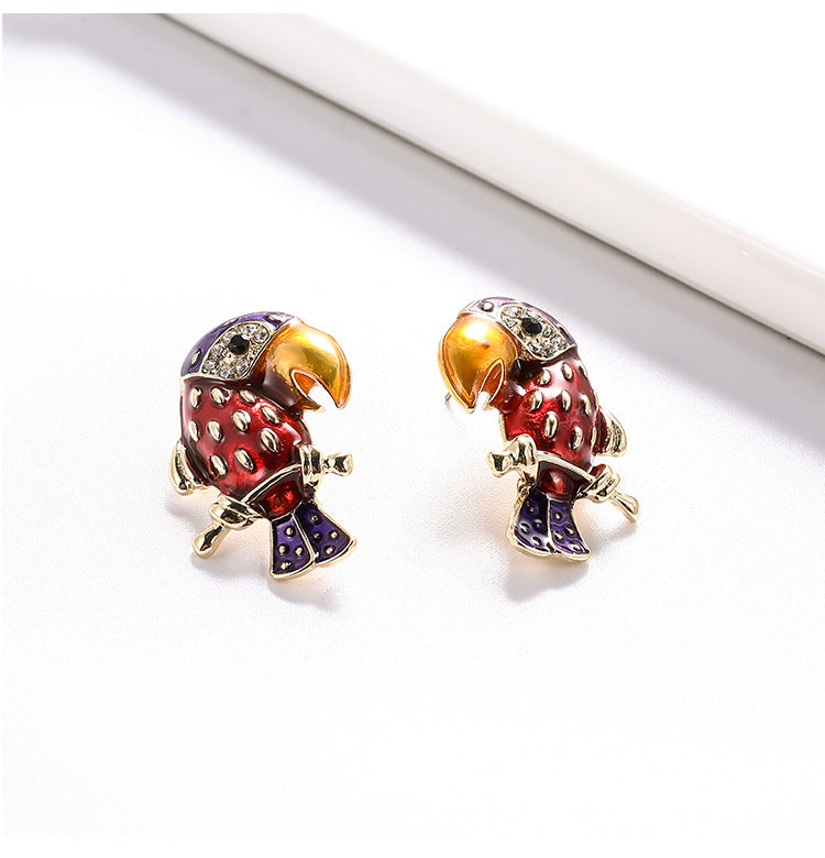 Parrot Rhinestone Stud Earrings E4856