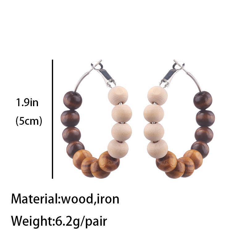 Wooden Bead Hoop Earrings E4885